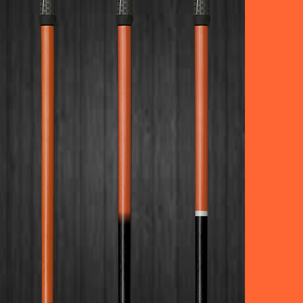 Close-up of a orange vinyl golf shaft wrap, highlighting its rich color and sleek finish, applied to a club for a bold, customized look.