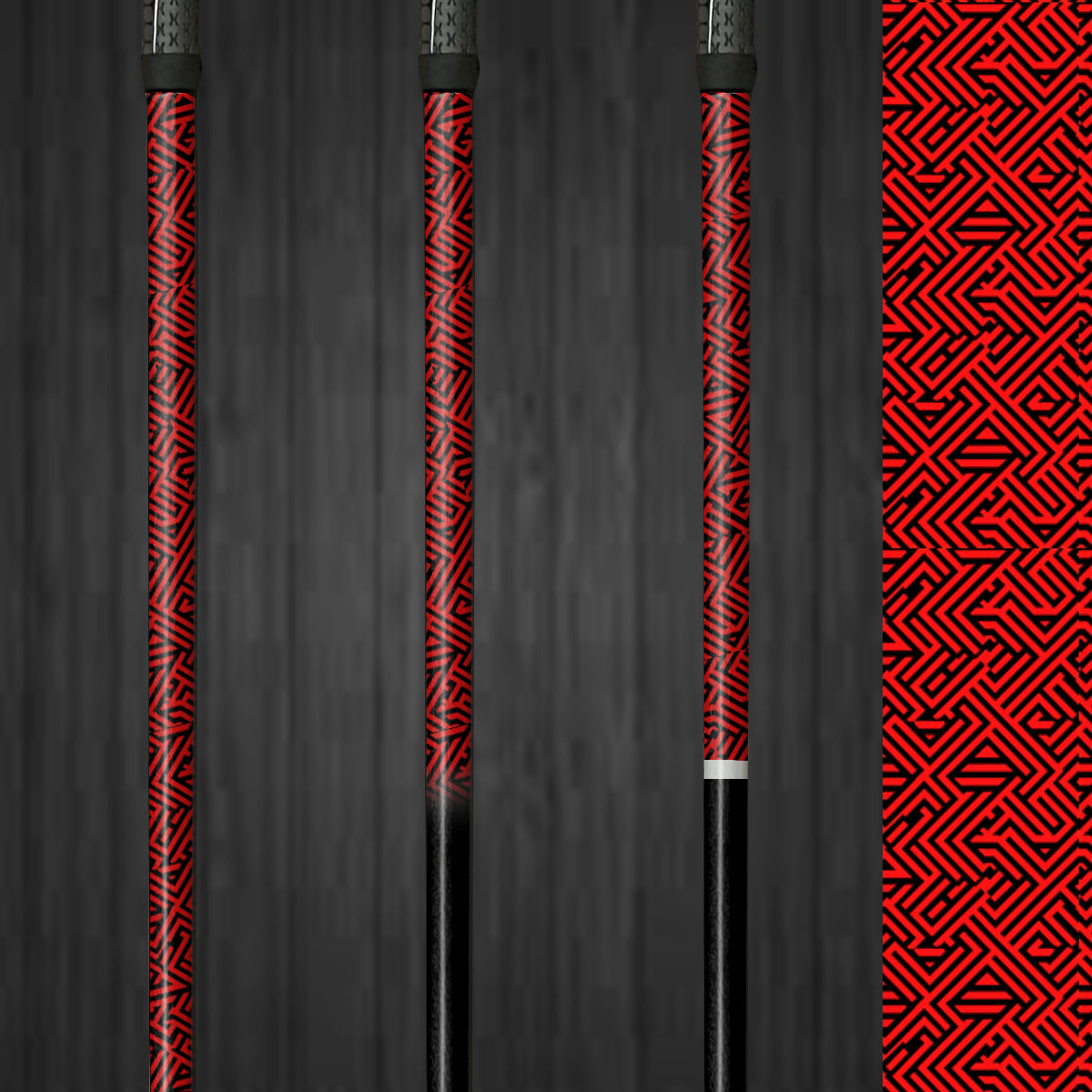 Close-up of Triad Red vinyl golf shaft wrap, showcasing a striking triad red pattern on a golf club for a bold, customized look.
